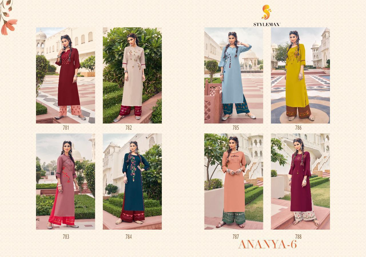 Stylemax Ananya 6 Latest Designer Fancy Ethnic Wear Rayon Worked Kurti With Bottom Collection
